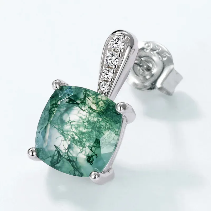 JewelyKing S925 Sterling Silver Green Moss Agate Dangle Earrings JKES0008