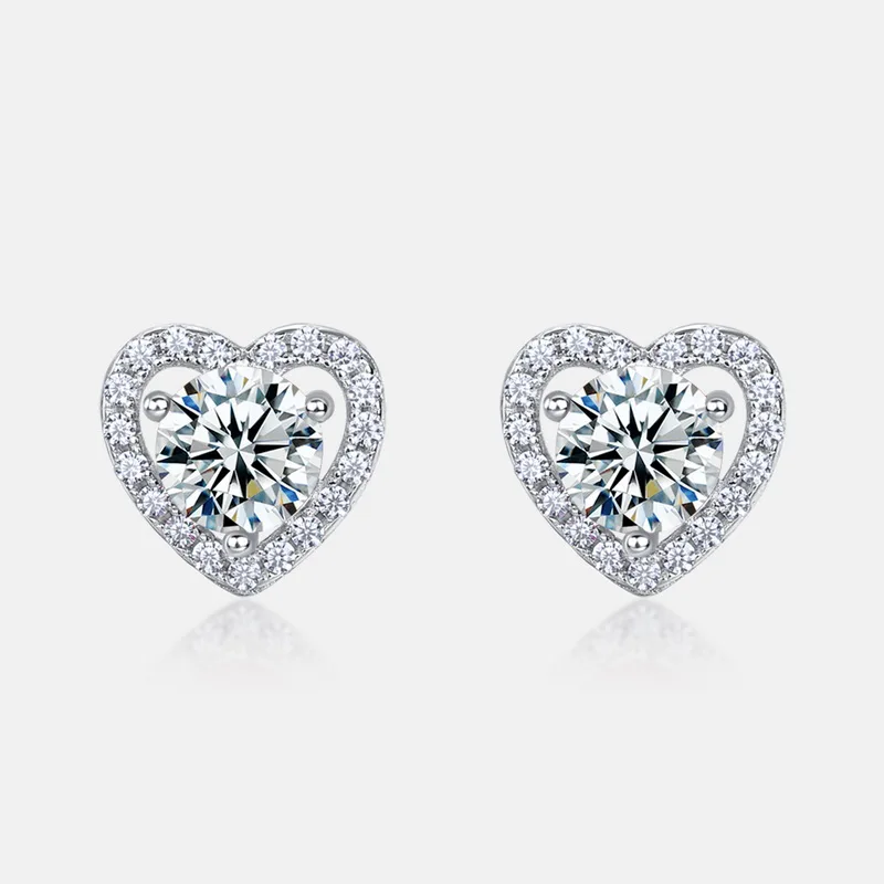 JewelyKing S925 Sterling Silver D Color VVS1 Moissanite Heart Halo Stud  Lab Grown Ruby Earrings JKES0015