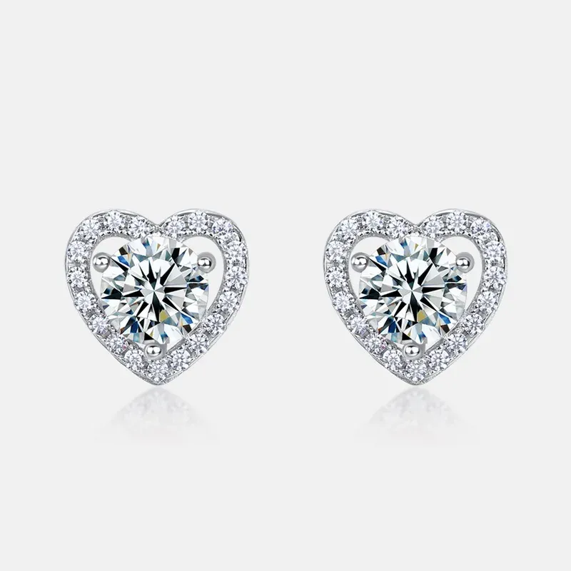 JewelyKing S925 Sterling Silver D Color VVS1 Moissanite Heart Halo Stud Lab Grown Ruby Earrings JKES0015