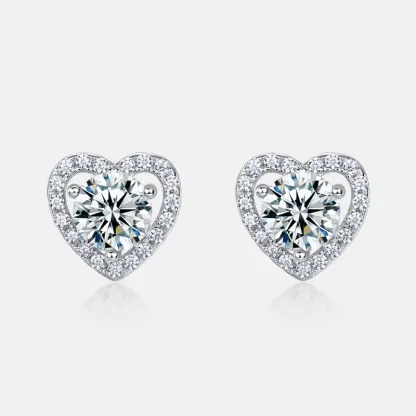 JewelyKing S925 Sterling Silver D Color VVS1 Moissanite Heart Halo Stud  Lab Grown Ruby Earrings JKES0015