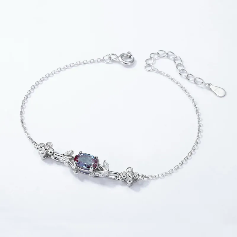 JewelyKing Lab Grown Alexandrite Sterling Silver Bracelet Dainty Women Jewelry JKBS0001