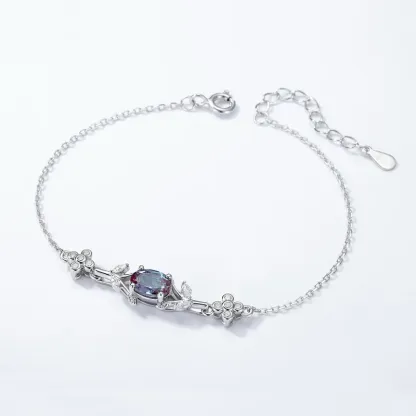 JewelyKing Lab Grown Alexandrite Sterling Silver Bracelet Dainty Women Jewelry JKBS0001