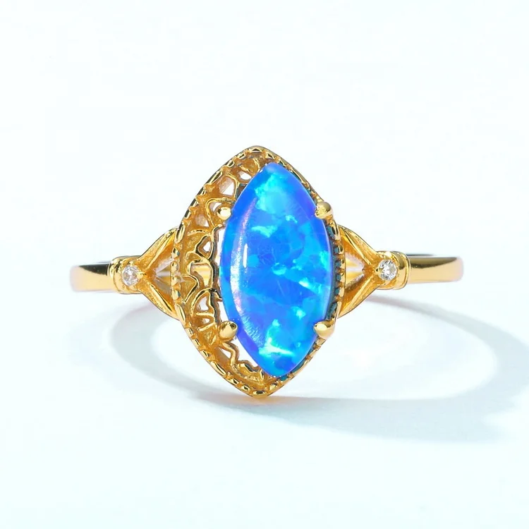 JewelyKing Synthetic Blue Fire Opal Blue Gemstone Ring JKRS0279