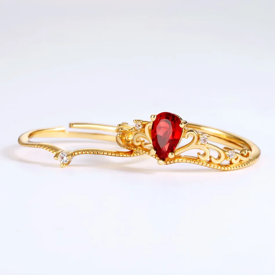 JewelyKing S925 Silver Delicate Crown  Mozambique Red Garnet Women Engagement Ring JKRS0281