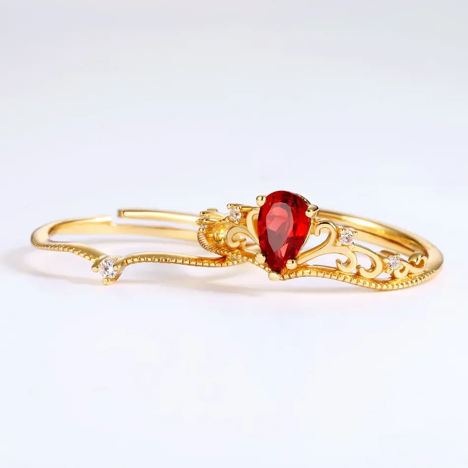 JewelyKing S925 Silver Delicate Crown  Mozambique Red Garnet Women Engagement Ring JKRS0281