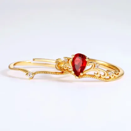 JewelyKing S925 Silver Delicate Crown  Mozambique Red Garnet Women Engagement Ring JKRS0281