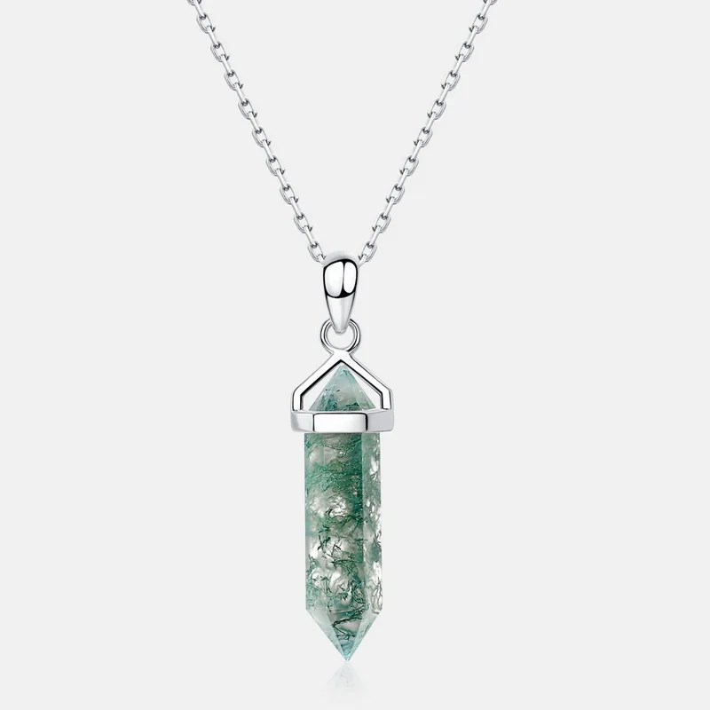 Jewelyking S925 Sterling Silver Green Moss Agate Drop Shape Gemstone Pendant JKNS0077