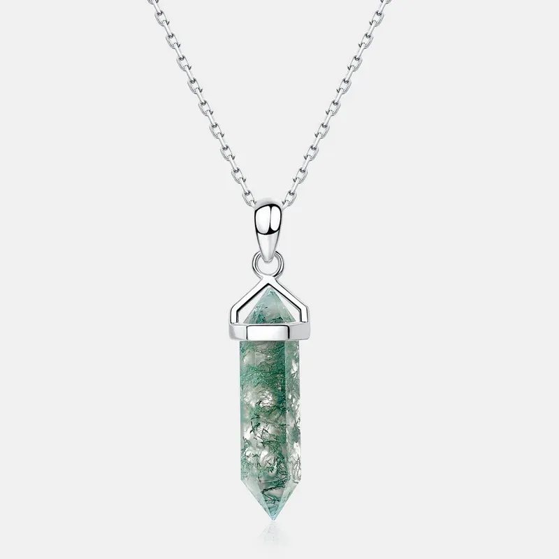 Jewelyking S925 Sterling Silver Green Moss Agate Drop Shape Gemstone Pendant JKNS0077