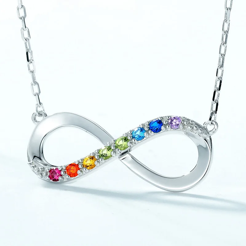 Classic Fashion Rainbow Jewelry Necklace White Gold Plated Twisted Infinity Necklaces 925 Sterling Silver with Colorful CZ Stone