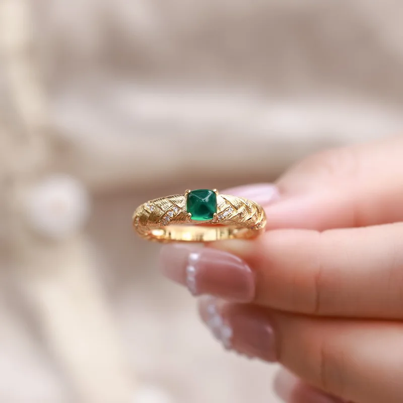Jewelyking  S925 Sterling Silver Italian Craft  Lab Emerald Niche Retro High End JKRS0107