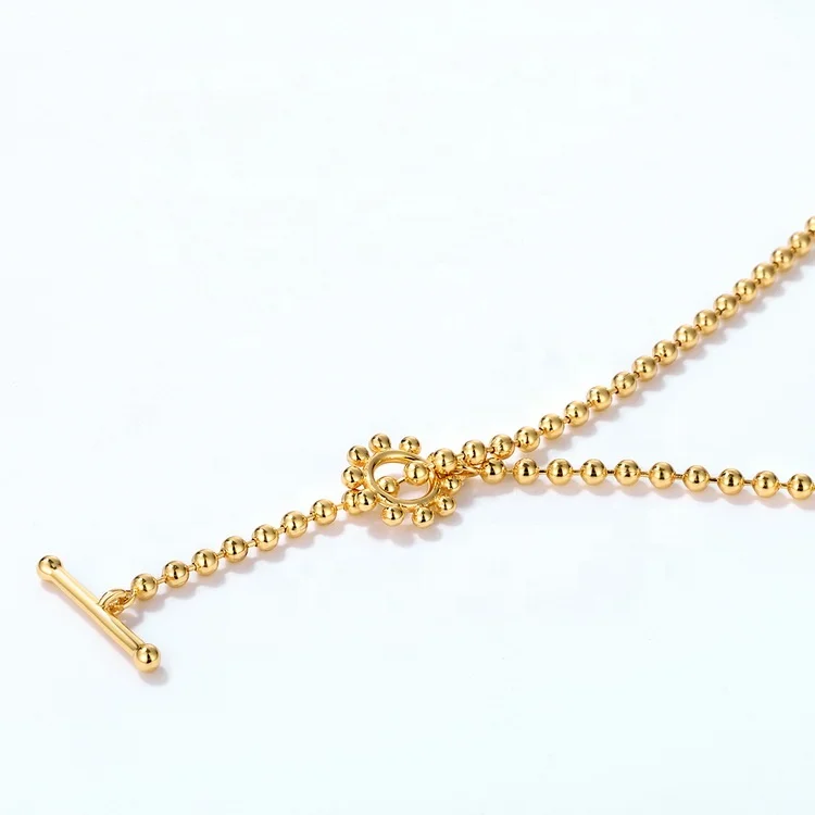 JewelyKing Gold Plated Bar Lariat Adjustable O T Buckle Choker Ball Chain Necklace JKNS159