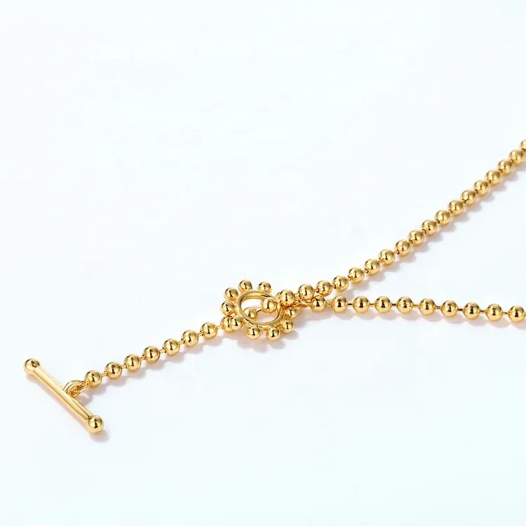 JewelyKing Gold Plated Bar Lariat Adjustable O T Buckle Choker Ball Chain Necklace JKNS159