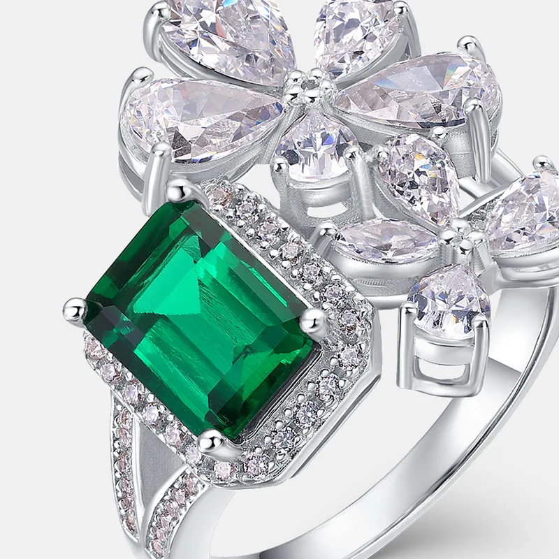 925 Silver Costume Jewelry Emerald Radiant Cut Engagement Women Jewelry Rings Promise Wedding Rings