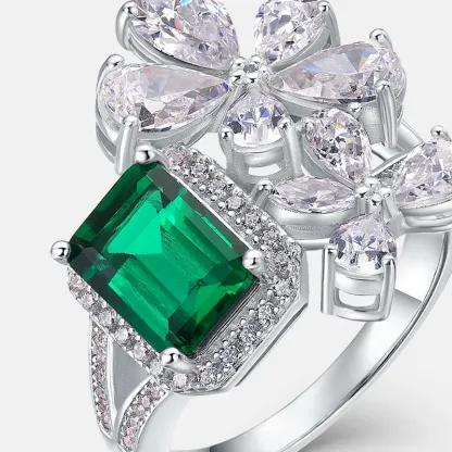 925 Silver Costume Jewelry Emerald Radiant Cut Engagement Women Jewelry Rings Promise Wedding Rings