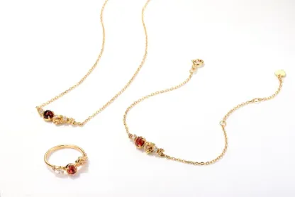 JewelyKing S925 Silver Mozambique Garnet Gold Plated Fashion Bracelet  JKBS0046