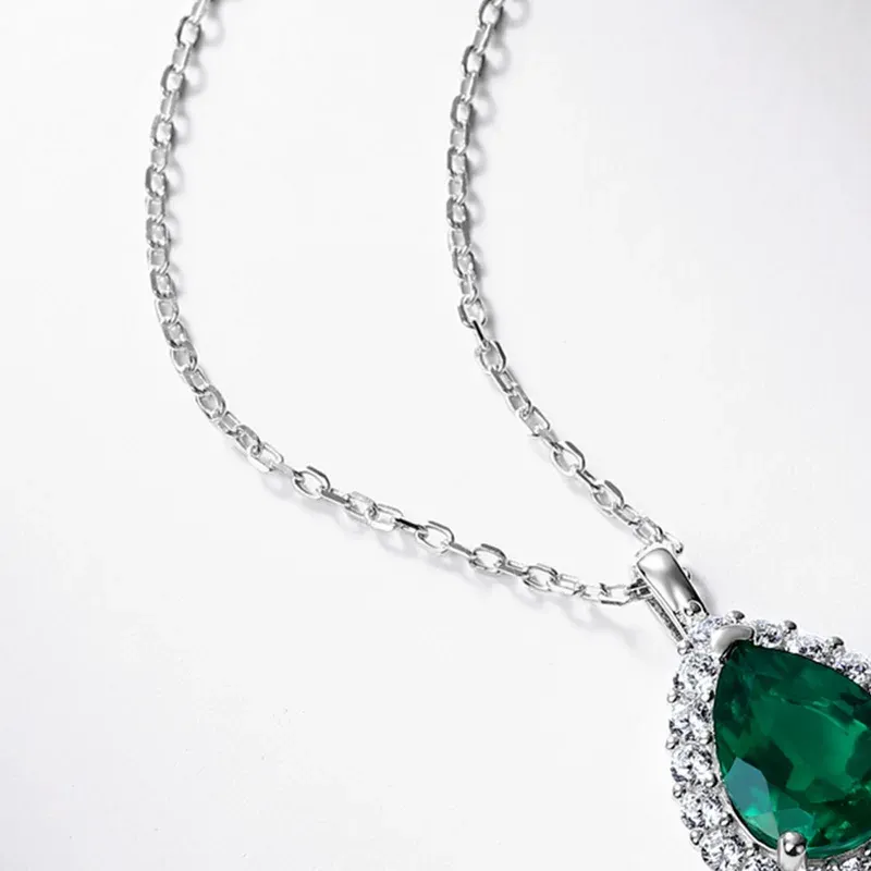 New Lab Grown Emerald Necklace 925 Sterling Silver Lab Gemstone Pendant Retro Elegant Jewelry
