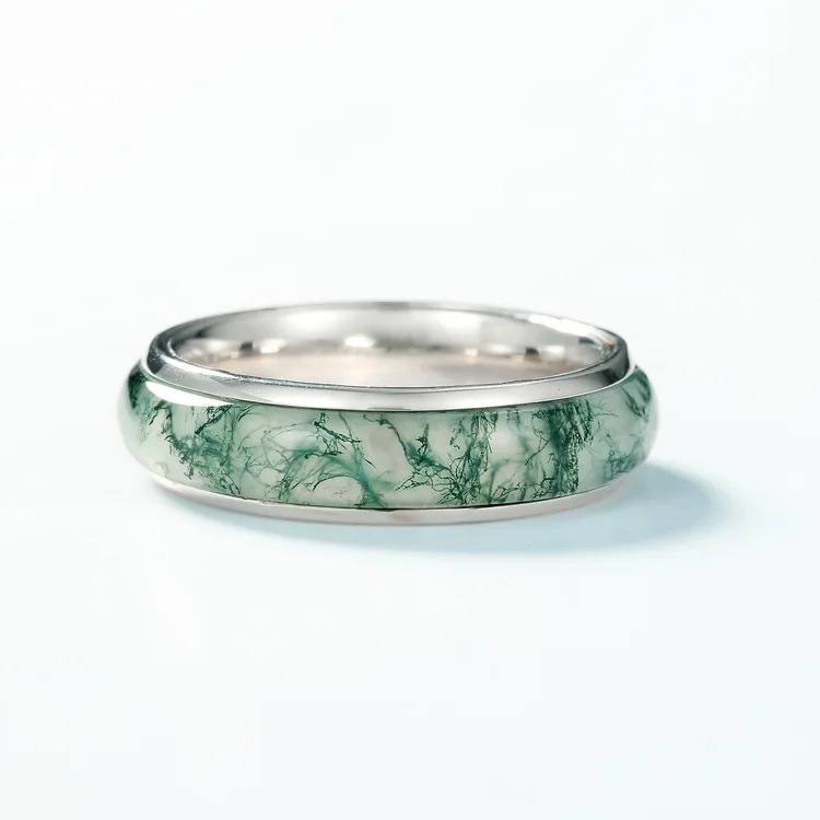 JewelyKing S925 Sterling Silver Green Moss Agate Ring Crystal Jadeite Rings  JKRS0241