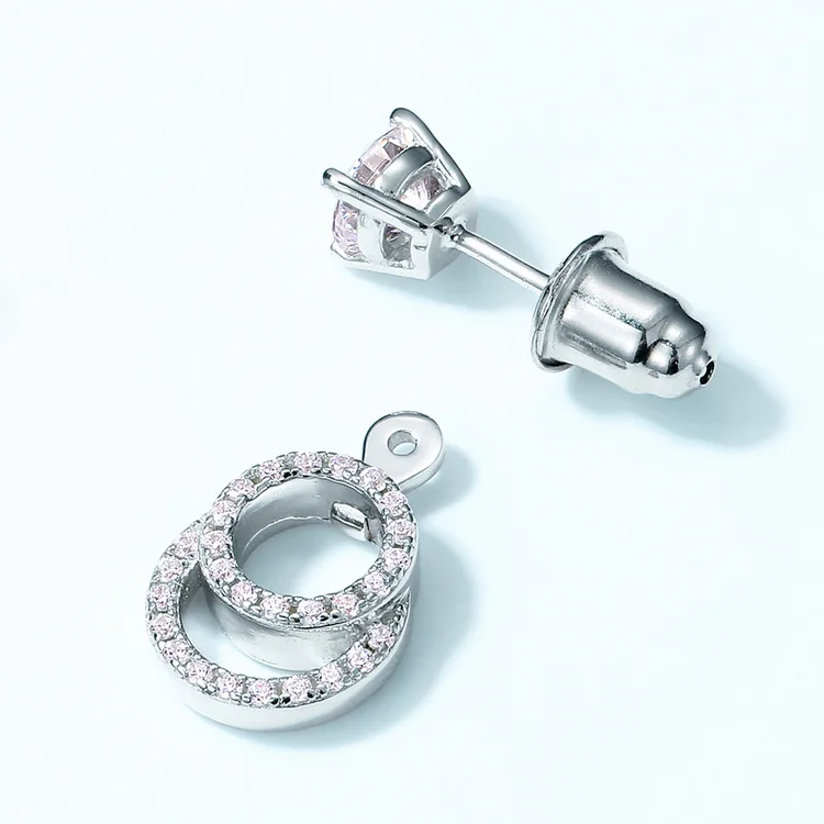 JewelyKing S925 Round Brilliant Cut Moissanite Drop Double Pavé Circle Frame Elegant Bridal Wedding Earrings JKES0128