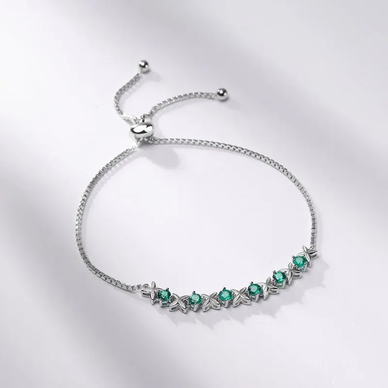 Wholesale Adjustable 925 Sterling Silver Emerald Chain Vivid Lab Grown Emerald Bracelet Flower Bracelet for Women