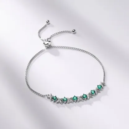 Wholesale Adjustable 925 Sterling Silver Emerald Chain Vivid Lab Grown Emerald Bracelet Flower Bracelet for Women