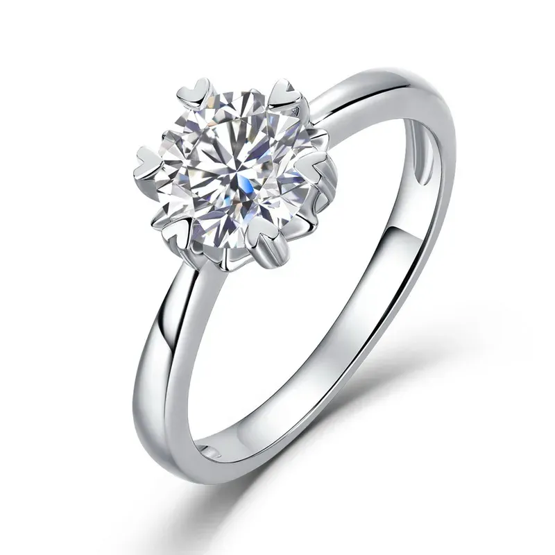 Women S925 Sterling Silver Classic Six Prong 1ct Lab Grown Diamond Ring Elegant Wedding Engagement Jewelry