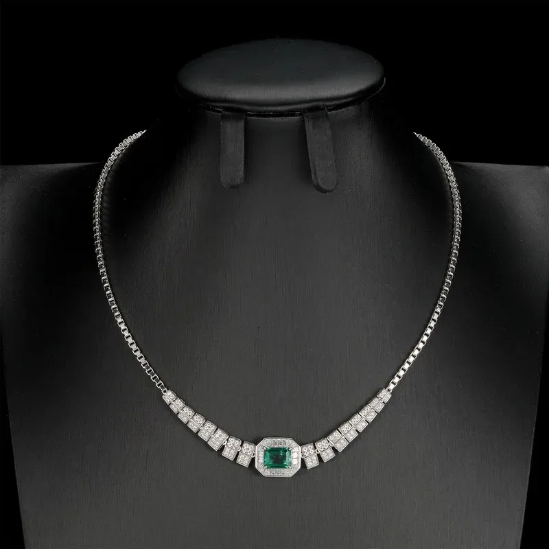 JewelyKing S925 Sterling Silver 20CT Pretty Cultivate Emeralds Bright Necklace JKNS0178