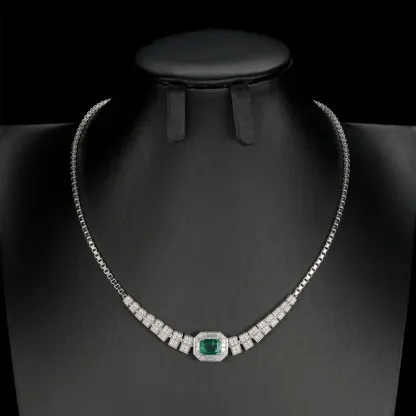 JewelyKing S925 Sterling Silver 20CT Pretty Cultivate Emeralds Bright Necklace JKNS0178