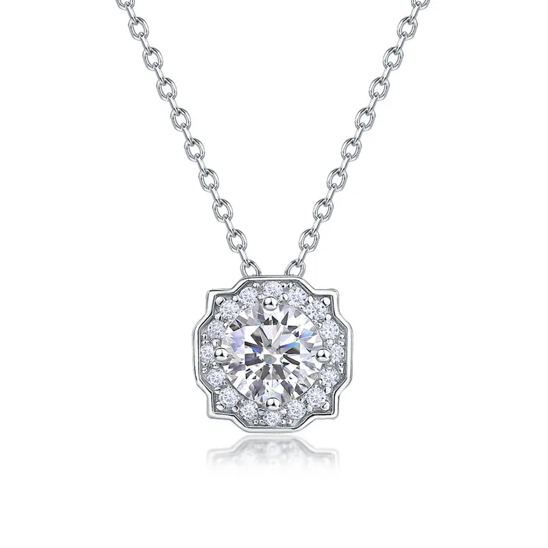 JewelyKing S925 Sterling Silver Non Tarnish Round Cut Lab Grown Diamond Necklace