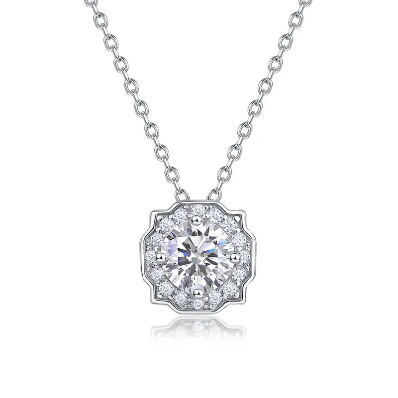 JewelyKing S925 Sterling Silver Non Tarnish Round Cut Lab Grown Diamond Necklace