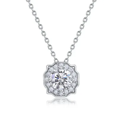 JewelyKing S925 Sterling Silver Non Tarnish Round Cut Lab Grown Diamond Necklace