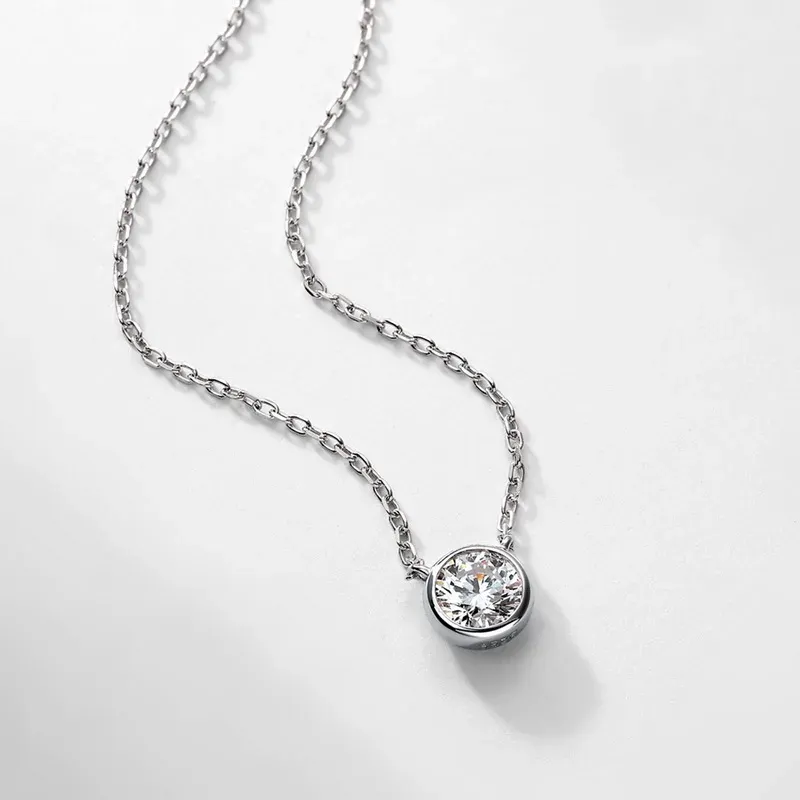 JewelyKing S925 Sterling Silver 1CT Lab Grown Diamond Necklace Lightweight Luxury Casual Design Jewelry JKNS0011