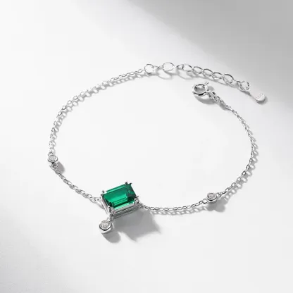 S925 Sterling Silver Emerald Cut Lab Grown Emerald Bracelet for Women