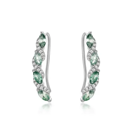 Jewelyking S925 Sterling Silver Zircon Classic  Natural Green Agate Moss Earrings JKES0090