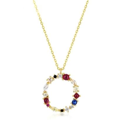 JewelyKing S925 Silver Gold Plated Rainbow Initial Letter Zircon Pendant Chain Necklace