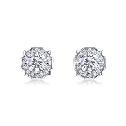 Classic Luxury 0.5CT Lab Diamond Earrings S925 Silver Rhodium Plated Brilliant Cut Prong Set Round Style Studs