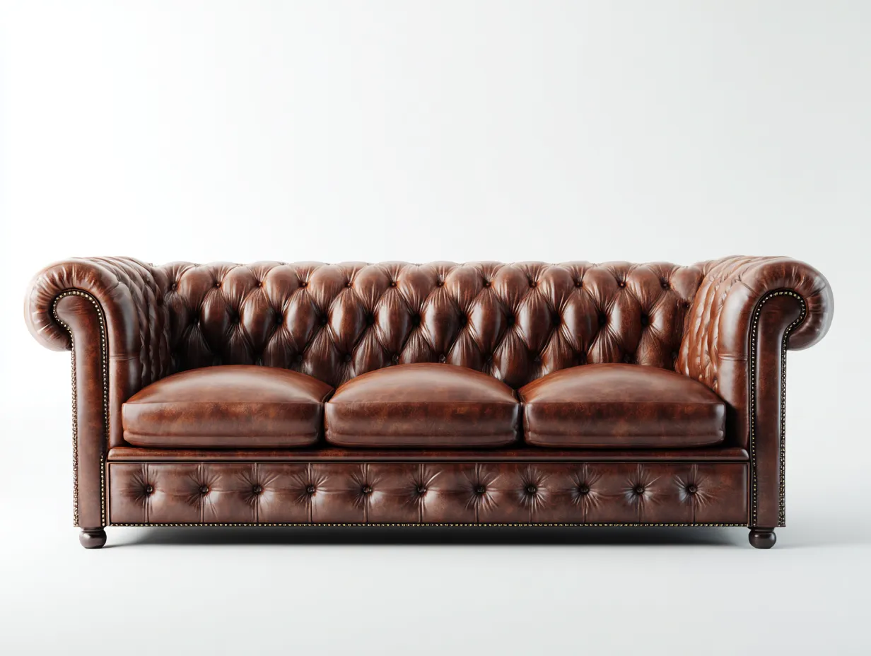 Sofa 3 plazas cuero sintetico 210x90x75 cm - marron oscuro - capitone clasico estilo chesterfield-Craftgoly