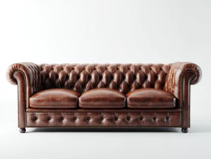 Sofa 3 plazas cuero sintetico 210x90x75 cm - marron oscuro - capitone clasico estilo chesterfield-Craftgoly