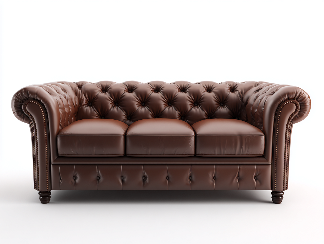 Sofá 3 plazas tapizado cuero sintético capitoné 215x90x75 cm - marrón - diseño clásico para salón-Craftgoly