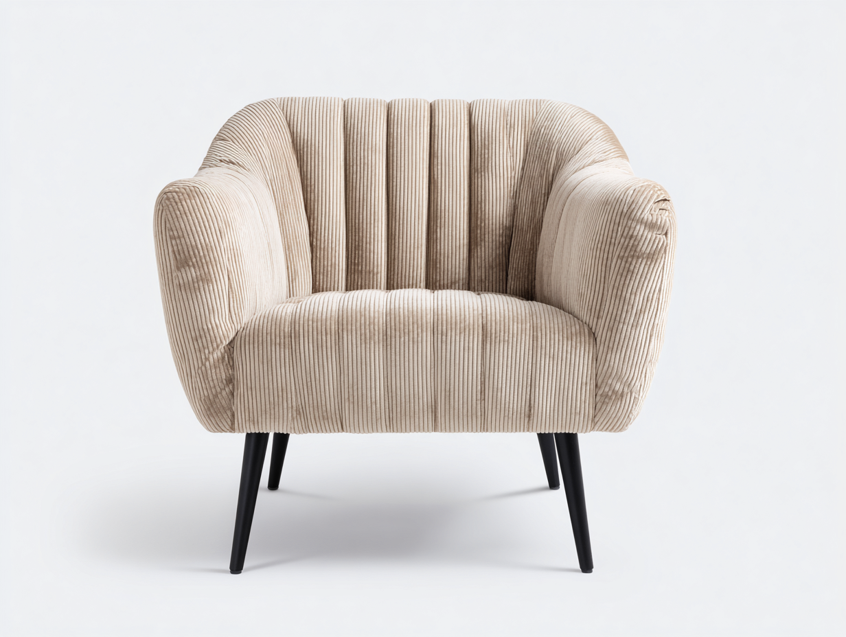 Sillón tapizado tela acanalada 85x80x78 cm - beige - diseño moderno con patas metálicas-Craftgoly