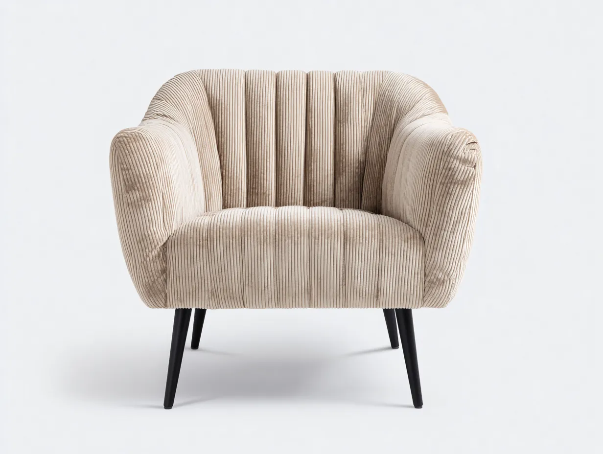 Sillón tapizado tela acanalada 85x80x78 cm - beige - diseño moderno con patas metálicas-Craftgoly