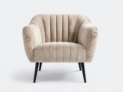 Sillón tapizado tela acanalada 85x80x78 cm - beige - diseño moderno con patas metálicas-Craftgoly