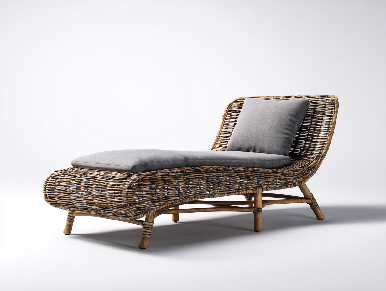 Tumbona de exterior ratán sintético con cojín 198x72x85 cm - gris - diseño ergonómico para jardín-Craftgoly