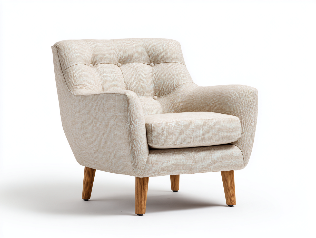 Sillón tapizado tela capitoné con patas de madera 90x85x82 cm - beige - diseño moderno para salón-Craftgoly