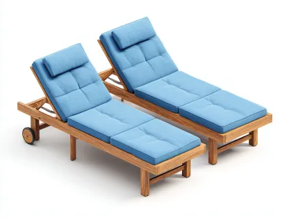 Tumbona de exterior de madera con cojines 200x65x35 cm - azul - respaldo ajustable diseño moderno-Craftgoly