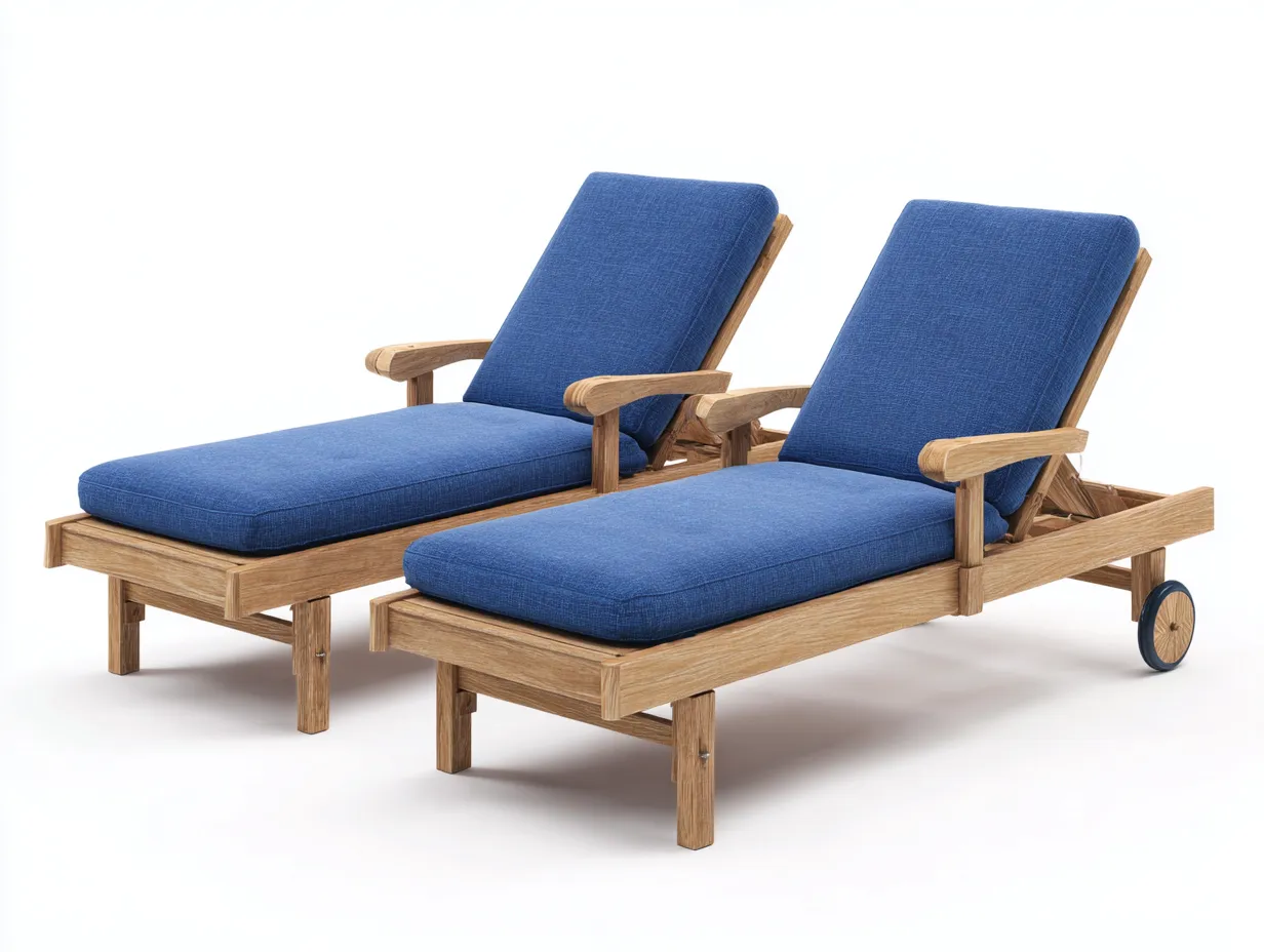 Tumbona de exterior 200x65x35 cm - madera y cojín azul - respaldo ajustable - diseño moderno para jardín y terraza-Craftgoly