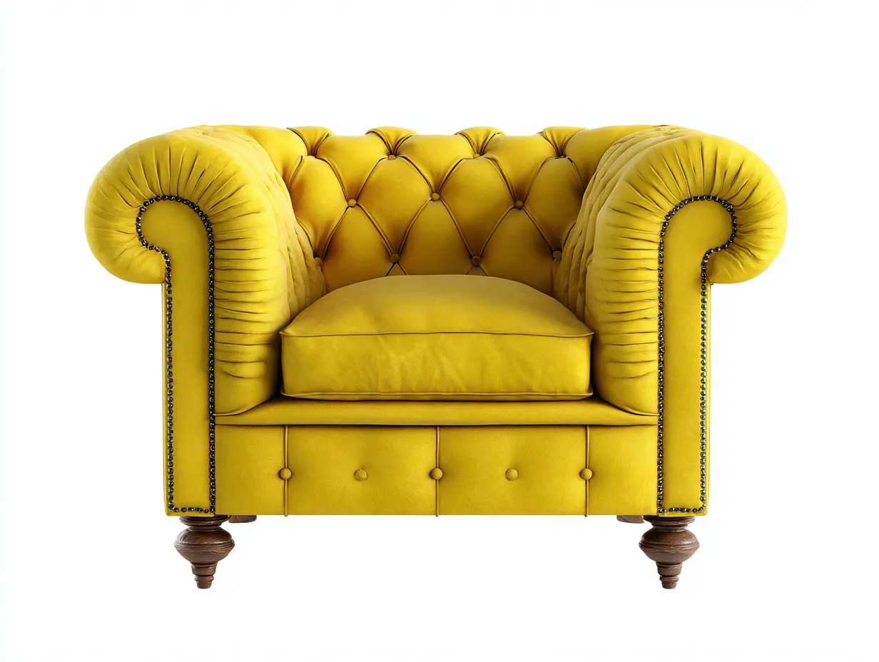 Sillón tapizado terciopelo acolchado 110x90x75 cm - amarillo - estilo clásico capitoné-Craftgoly