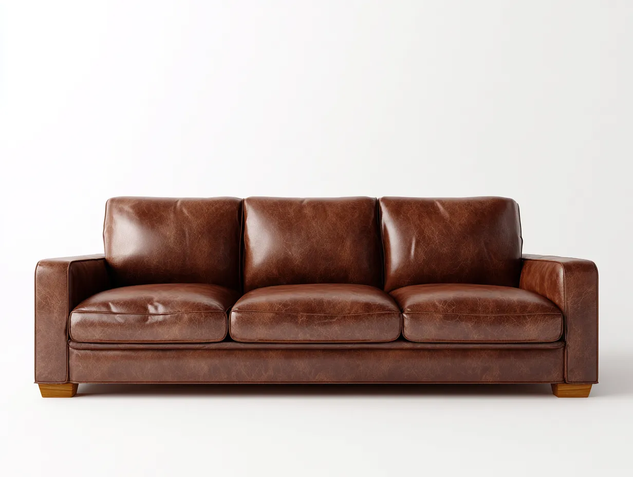 Sofá 3 plazas tapizado piel sintética 210x90x85 cm - marrón - diseño clásico para salón-Craftgoly