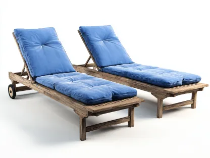 Tumbona de exterior madera maciza 200x65x30 cm - azul-madera natural - respaldo reclinable estilo rustico-Craftgoly