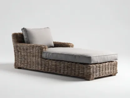 Tumbona de exterior de ratán sintético con cojín 195x75x70 cm - gris - diseño moderno para jardín y terraza-Craftgoly