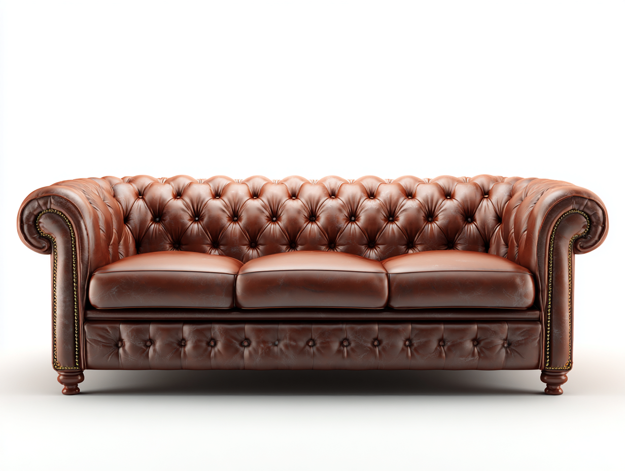 Sofás 3 plazas 210x90x78 cm - tapicería cuero sintético marrón - estilo clásico capitoné para salón-Craftgoly